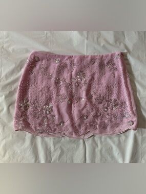 Pink Embellished Mini Skirt